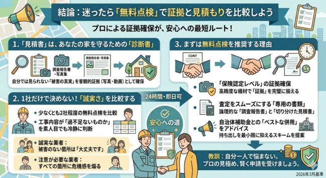 結論：迷ったら無料点検で証拠と見積もりを比較しよう