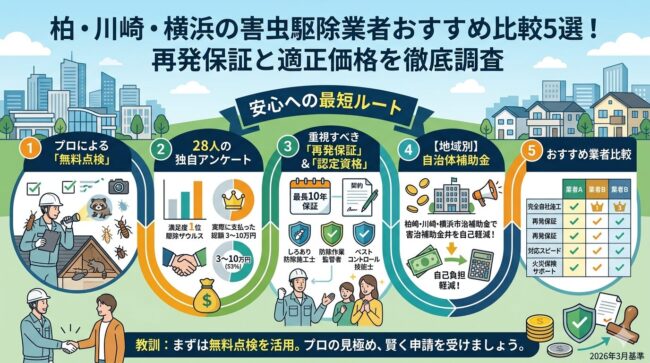 柏・川崎・横浜エリアの害虫駆除業者おすすめ比較5選！再発保証と適正価格を徹底調査