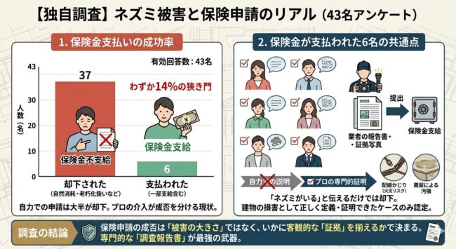 【独自調査】ネズミ被害と保険申請のリアル（43名アンケート）