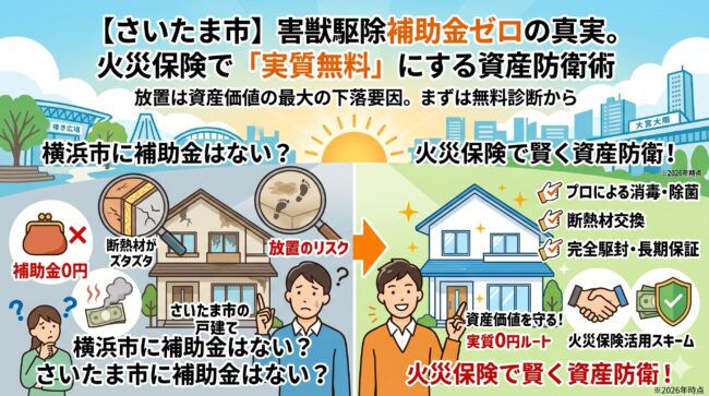 【修正用】【2026】さいたま市の害獣駆除補助金は0円？火災保険で「実質無料」にする資産防衛術を公開