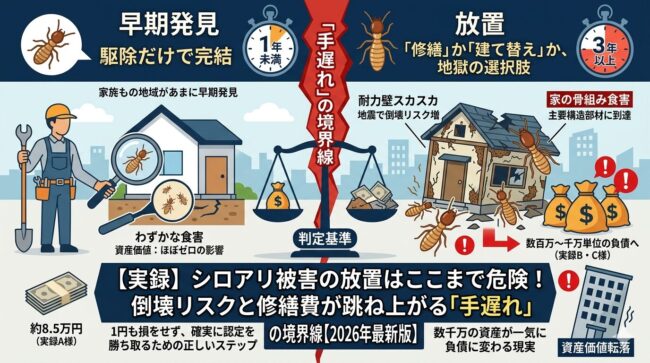 【実録】シロアリ被害の放置はここまで危険！倒壊リスクと修繕費が跳ね上がる「手遅れ」の境界線