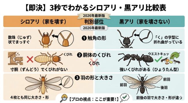 【即決】3秒でわかるシロアリ・黒アリ比較表
