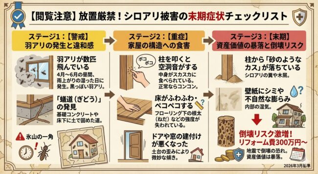 【閲覧注意】放置厳禁！シロアリ被害の末期症状チェックリスト