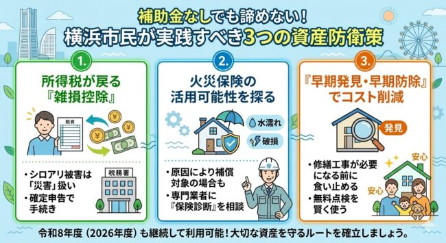 補助金なしでも諦めない!横浜市民が実践すべき3つの資産防衛策