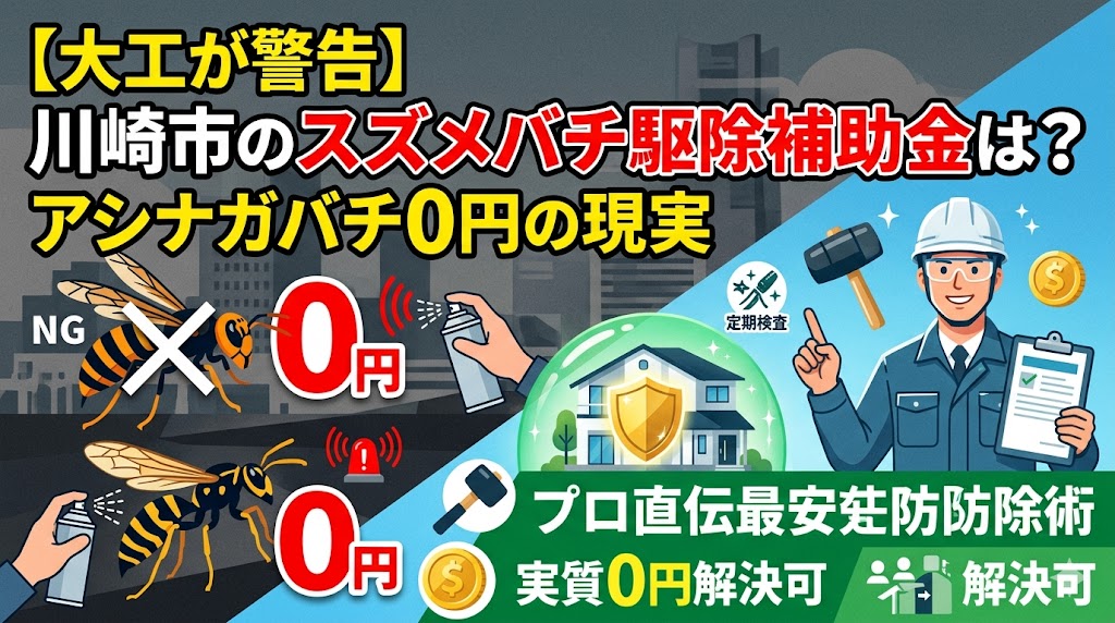 【大工が警告】川崎市のスズメバチ駆除補助金は？アシナガバチ0円の現実とプロ直伝の最安防除術