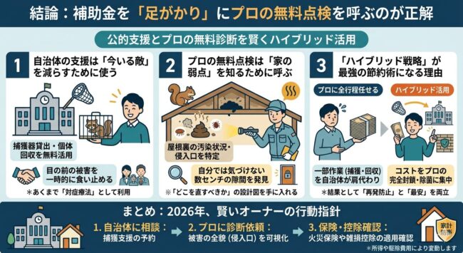 結論：補助金を足がかりにプロの無料点検を呼ぶのが正解