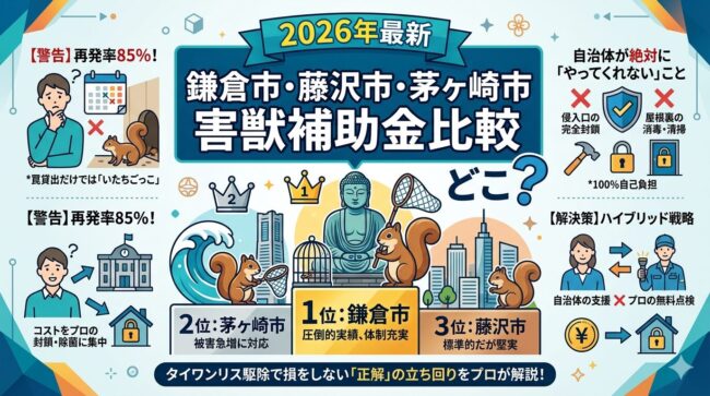 【2026】鎌倉市・藤沢市・茅ヶ崎市の害獣補助金比較｜タイワンリス対策が最も手厚いのはどこ？