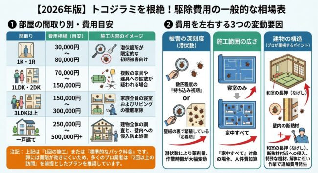 【2026年版】トコジラミ駆除費用の一般的な相場表