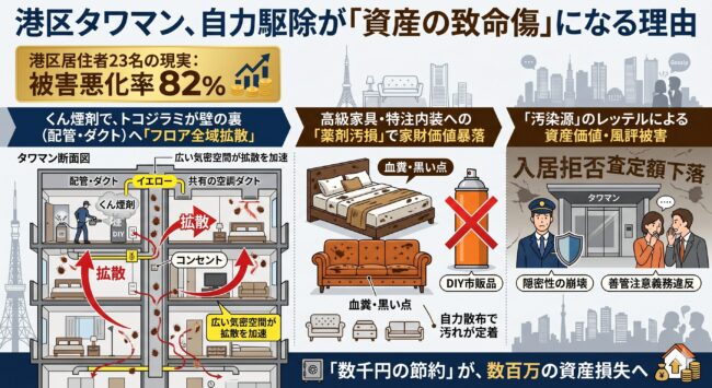 港区の被害実態：なぜタワマンの自力駆除は資産の致命傷になるのか？