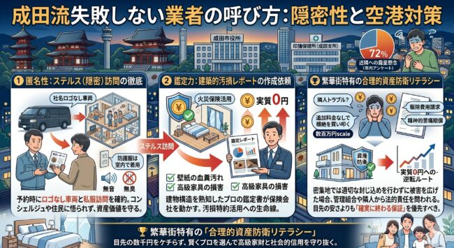 千葉県成田市（空港周辺、成田ニュータウン、公津の杜）のトコジラミ駆除！失敗しない業者の呼び方（ステルス訪問、火災保険鑑定レポート）図解