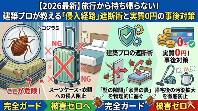 【2026最新】トコジラミを旅行から持ち帰らない!建築プロが教える「侵入経路」遮断術と実質0円の事後対策