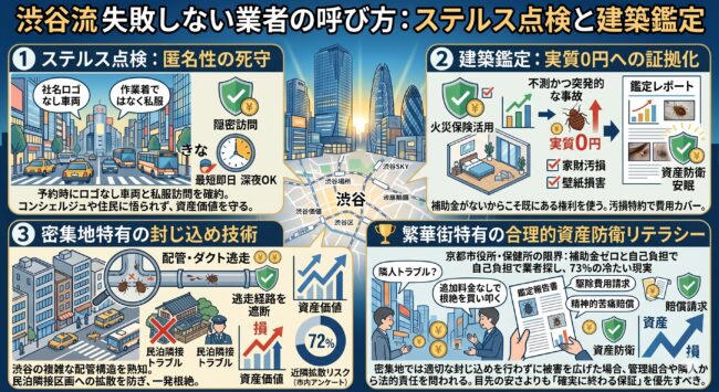 渋谷区の高級住宅地で近隣にバレないステルス点検と建築鑑定レポート作成が可能な業者の選び方