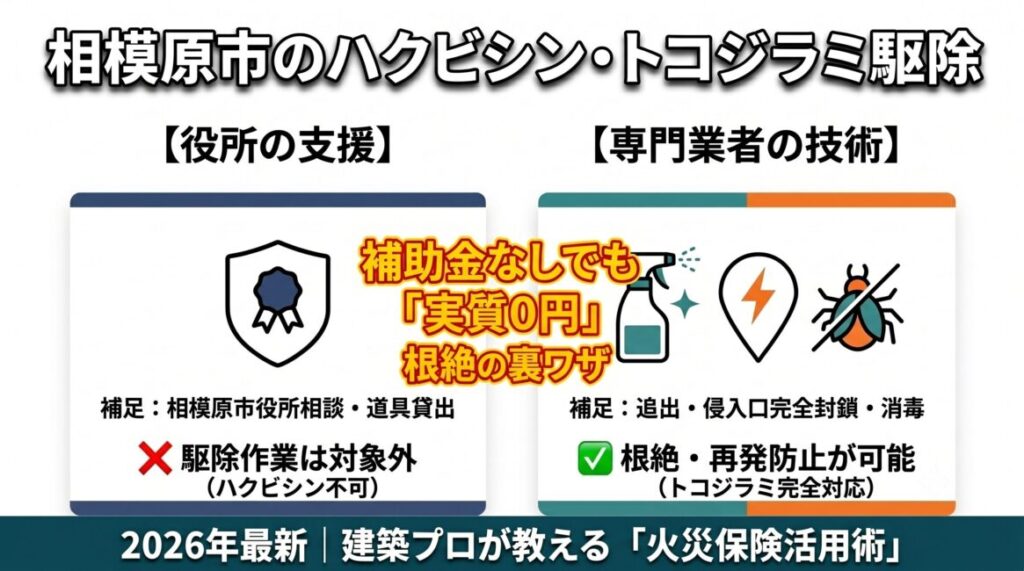 【2026最新】相模原市のハクビシン・トコジラミ駆除費用相場！補助金実態と「火災保険」で実質0円根絶する建築プロの裏ワザ