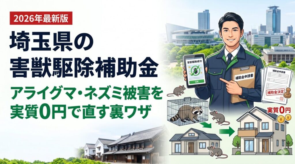 【2026年最新】埼玉県の害獣駆除補助金・報奨金ガイド！アライグマ・ネズミ被害を「実質0円」で直すプロの裏ワザ