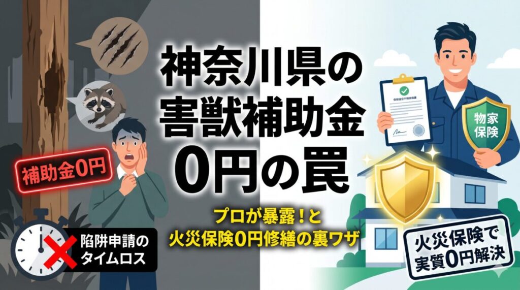 【大工プロが暴露】神奈川県の害獣駆除補助金は0円！罠貸出のタイムロスと火災保険0円解決の裏ワザ
