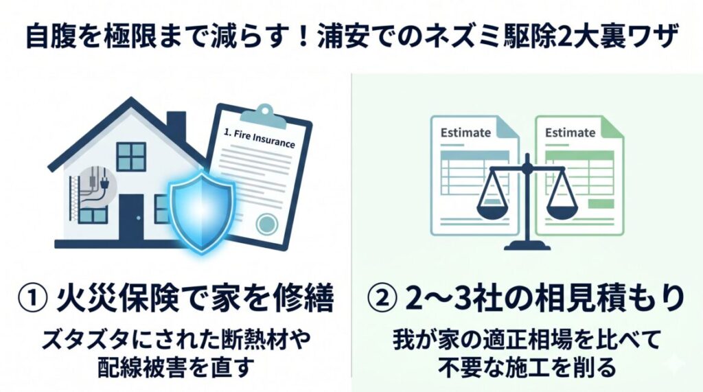 浦安市のネズミ駆除において役所の捕獲器無料貸出だけでは根本解決しない3つの理由（1：自力処分の精神的肉体的限界と土日祝日に動かない行政スケジュール、2：侵入経路が開いたままで起きる別の害獣の再侵入無限ループ、3：天井裏に残されたため糞や断熱材汚損の二次被害）を解説した図解。根本解決にはプロによる侵入経路の完全封鎖と消毒清掃が必要であることを示すスマホ最適化インフォグラフィック