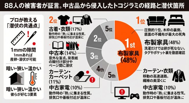 88人の調査で判明!トコジラミが潜む中古品ランキング