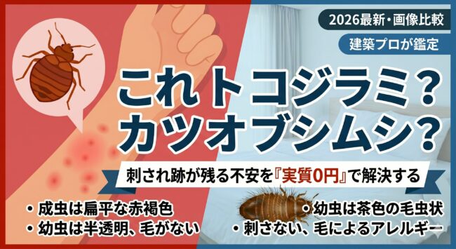 【画像比較】トコジラミvsカツオブシムシの見分け方｜刺され跡が「残る」不安を0円で解決する建築プロの回答