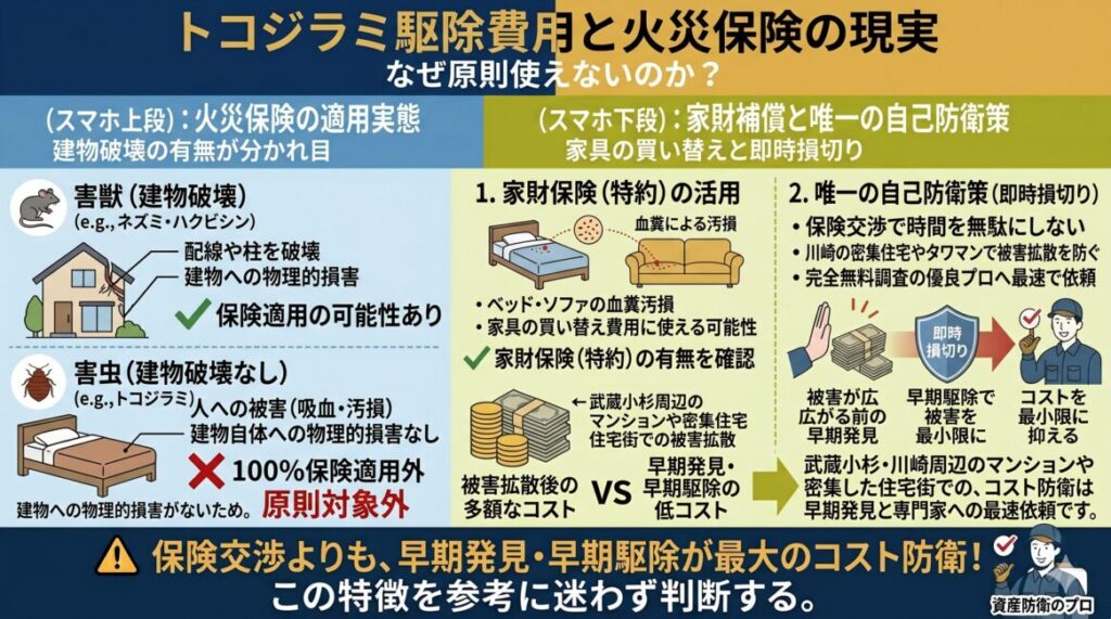川崎市のトコジラミ駆除業者を選ぶ3つのタイプ別基準の図解。近所バレを防ぐ完全自社施工の本命業者、最短即日で最安値圏に挑戦するスピード重視業者、東証上場企業が運営する24時間対応窓口の特徴を解説。