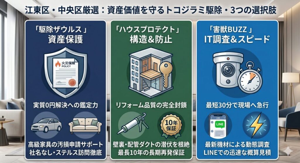 江東区・中央区対応のトコジラミ根絶におすすめの駆除業者特徴図解