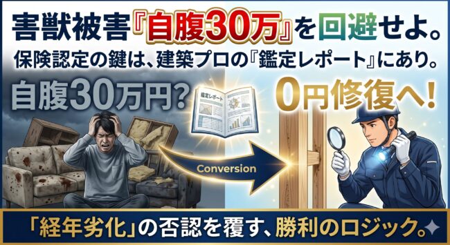 【実録】害獣被害を火災保険で0円に｜駆除ザウルスの「被害鑑定レポート」が経年劣化の否認を覆す最強の武器になる理由