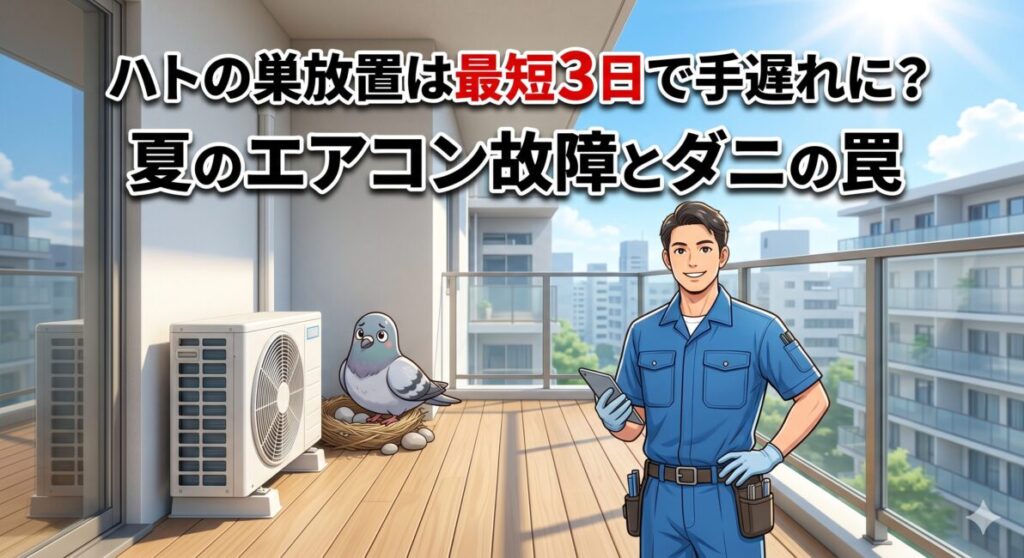 ハトの巣放置は最短3日で手遅れに？夏のエアコン故障とダニの罠