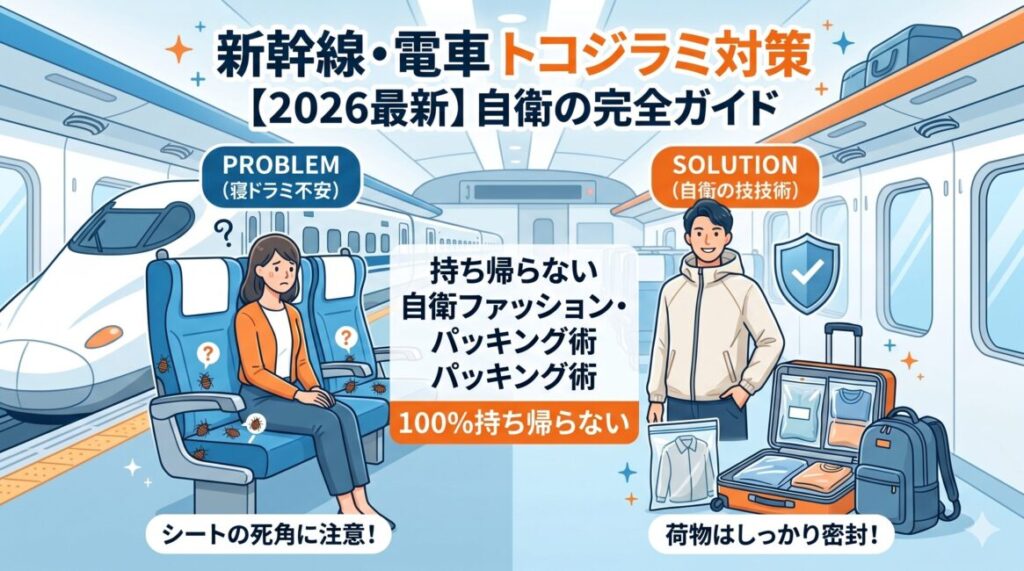 【修正用】【2026最新】新幹線・電車のトコジラミ対策！シートの死角と100%持ち帰らない自衛ファッション・パッキング術