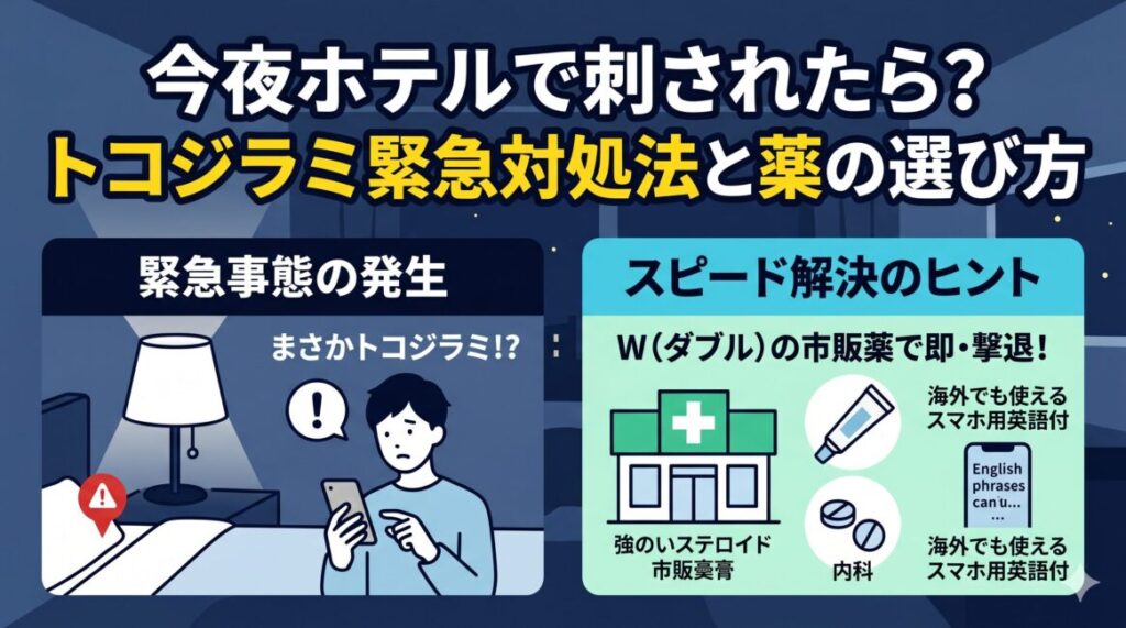 今夜ホテルで刺されたら？トコジラミ緊急対処法と薬の選び方